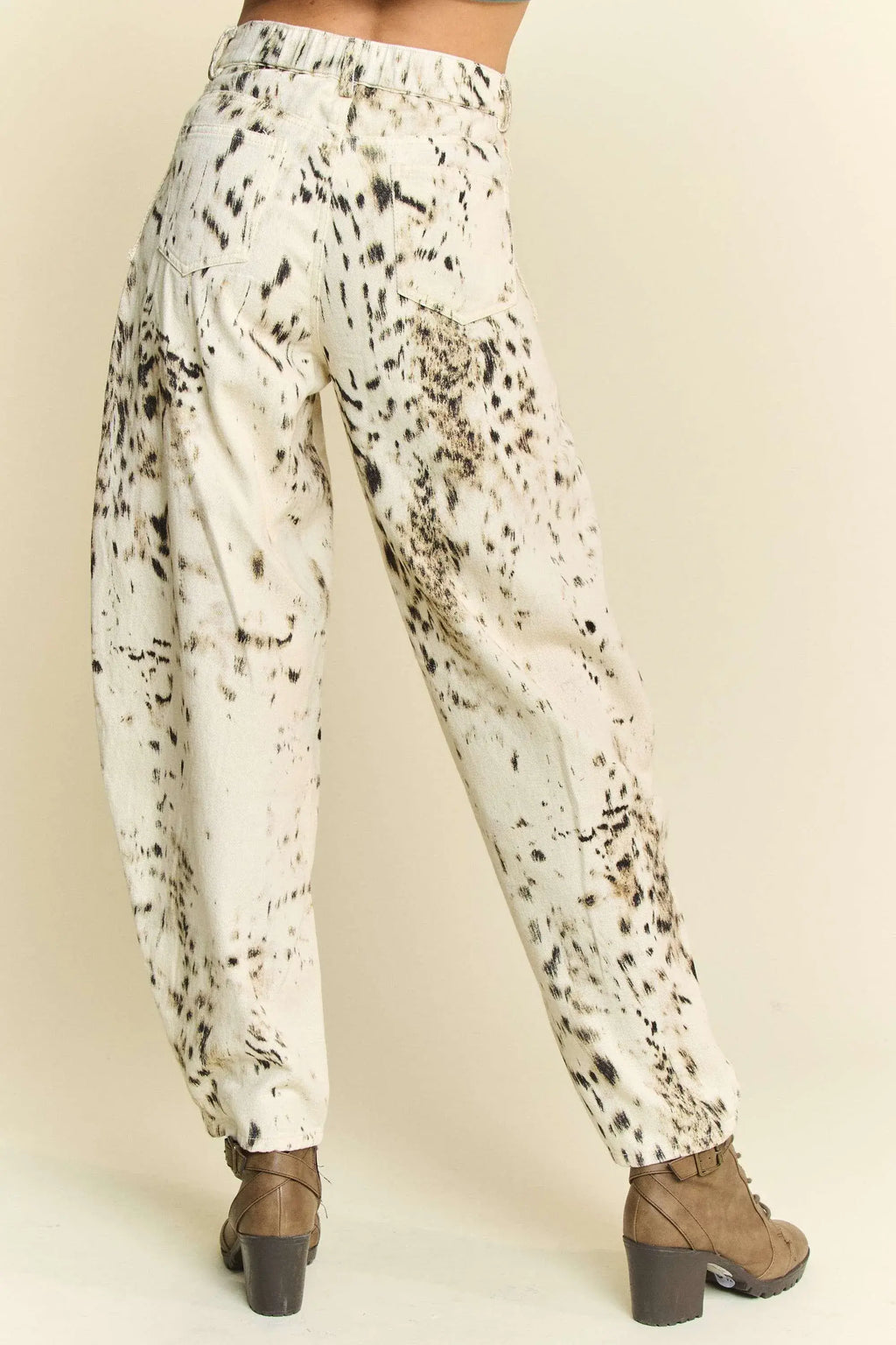 Davi & Dani Abstract Tie Dye Dot Lace Detail Barrel Pants