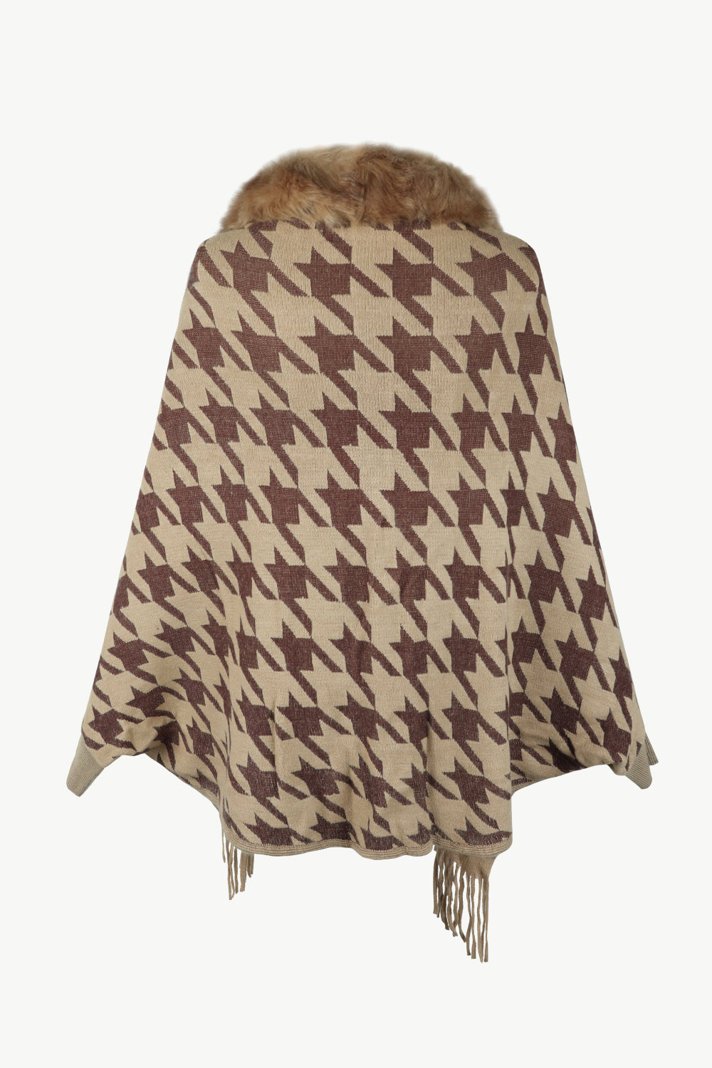 Houndstooth Fringe Hem Poncho - felvior