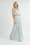 MABLE Crop Cami and Ruffled Wide Leg Pants Set - felvior