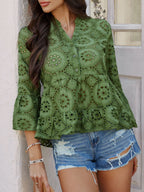 Devine Half Button Flounce Sleeve Peplum Blouse