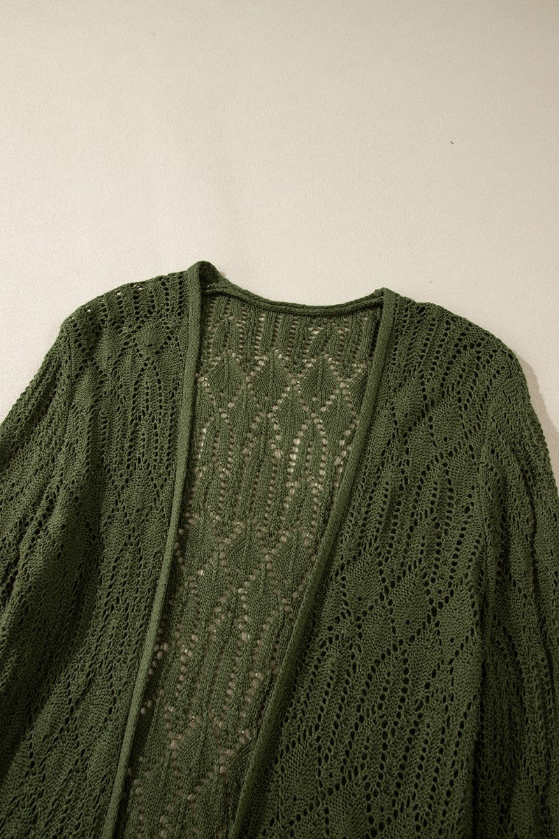 Openwork Open Front Long Sleeve Cardigan - felvior