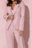 Full Size Lapel Collar Long Sleeve Blazer and Pants Set Plus Size - felvior