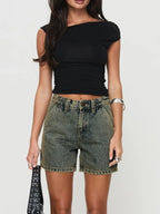 Washed High Rise Denim Shorts