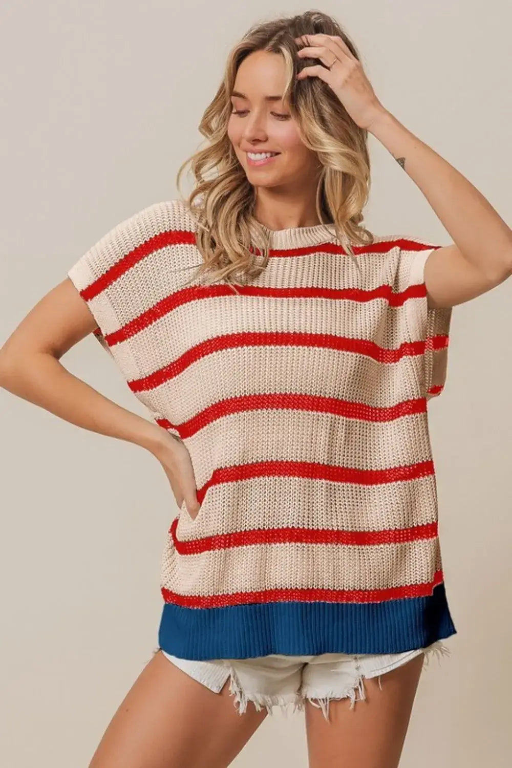 BiBi Fourth Of July Stripe Drop Shoulder Sweater