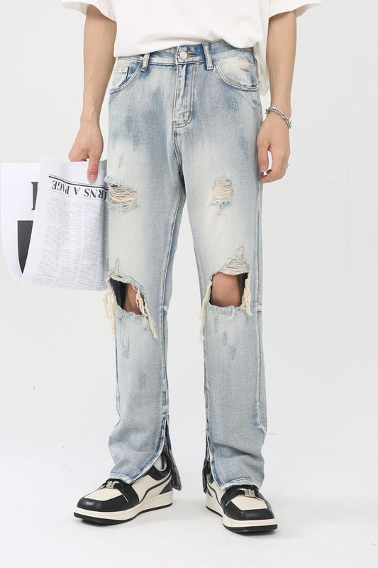 Men's Distressed Slit Jeans - felvior