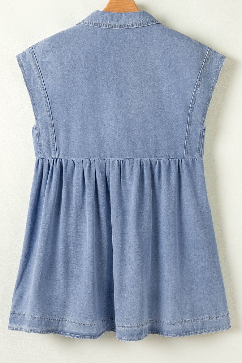 Lapel Neck Cap Sleeve Denim Babydoll Dress - felvior