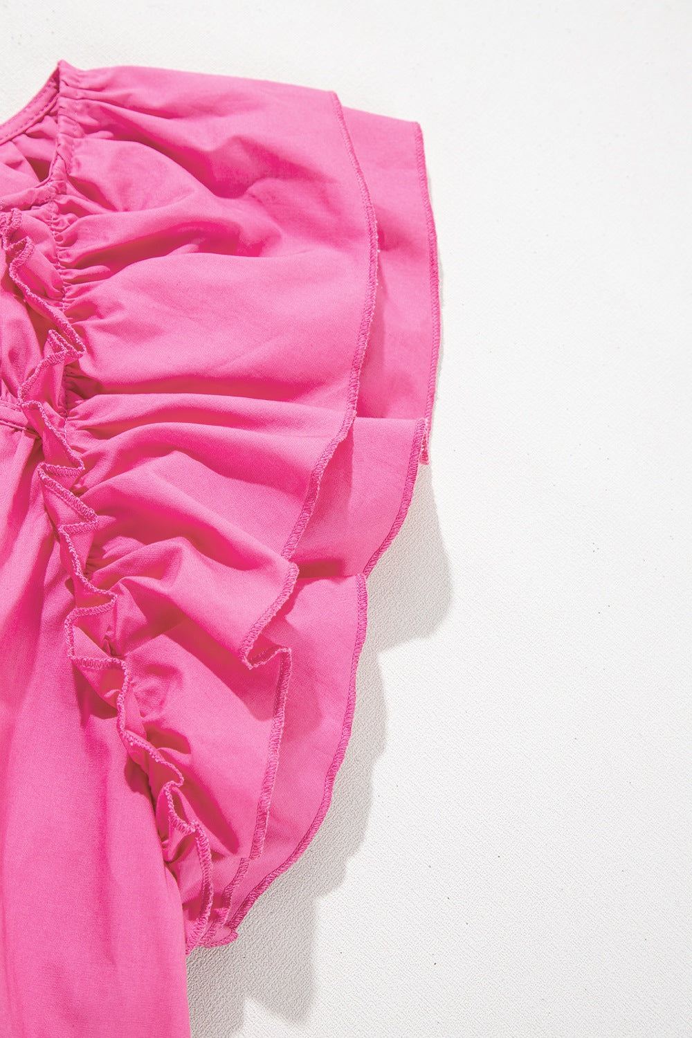 Shirred Tie Neck Ruffled Cap Sleeve Blouse - felvior