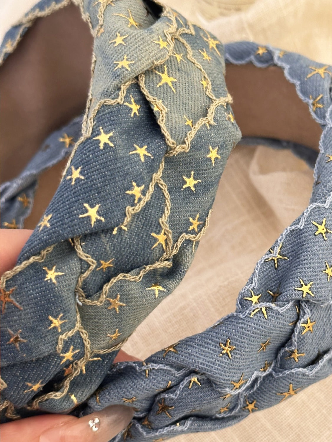 Star Braided Wide Denim Headband - felvior