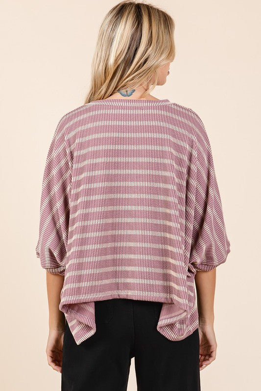 Mittoshop Texture Striped Print Round Neck Dolman Sleeve Top Zweitbild