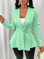 One Button Textured Peplum Cardigan