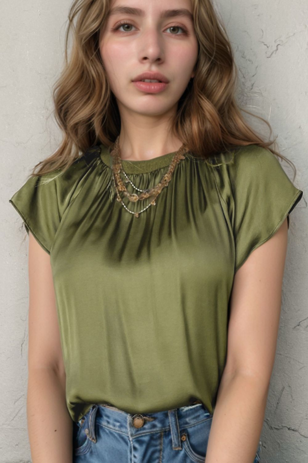 Pleated Flutter Sleeve Satin Top - felvior