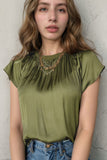 Pleated Flutter Sleeve Satin Top - felvior