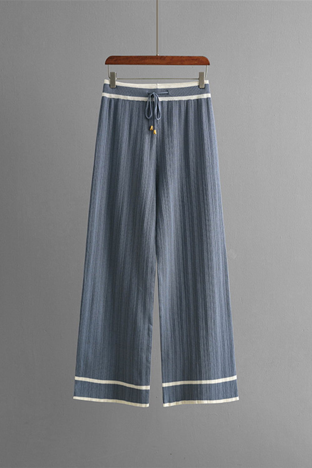 Contrast Trim Johnny Collar Top and Drawstring Pants Sweater Set - felvior