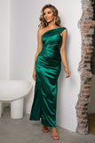 One-Shoulder Ruched Slit Maxi Dress - felvior