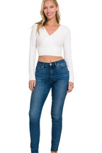 Zenana Ribbed Surplus Waist Band Long Sleeve Top