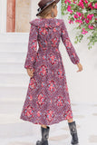 Printed Long Sleeve Slit Midi Dress - felvior