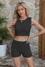Eyelet Round Neck Tank and shorts Sweater Set