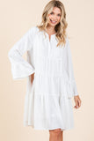 Mittoshop Tiered Notched Flare Sleeve Dress - felvior