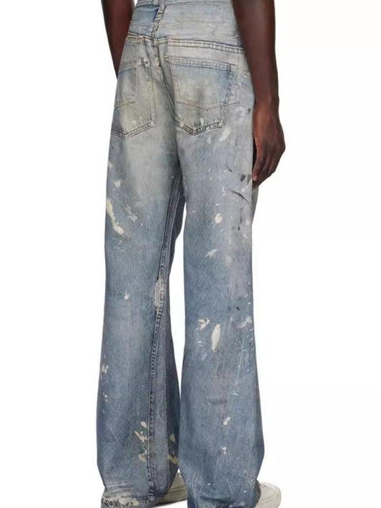 Men's Washed Button Fly Straight Jeans - felvior