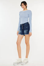 Kancan Mid Rise Button Fly Denim Shorts