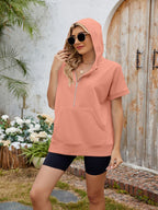 Half Zip Short Sleeve Hooded Top