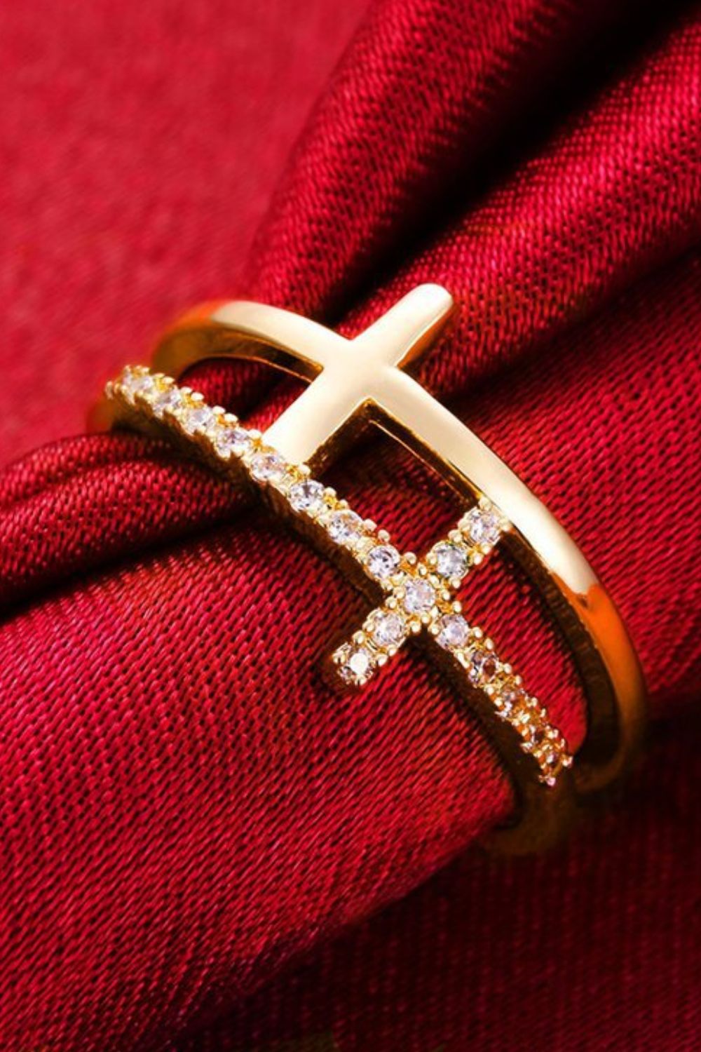 925 Sterling Silver Inland Zircon Cross Ring - felvior