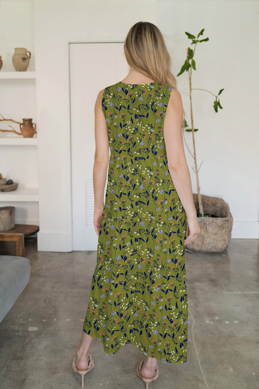 FAM-FAM Tiered Printed V-Neck Sleeveless Dress - felvior