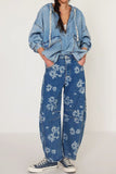 Flower Print Wide Leg Jeans - felvior