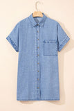 Button Down Short Sleeve Denim Dress - felvior