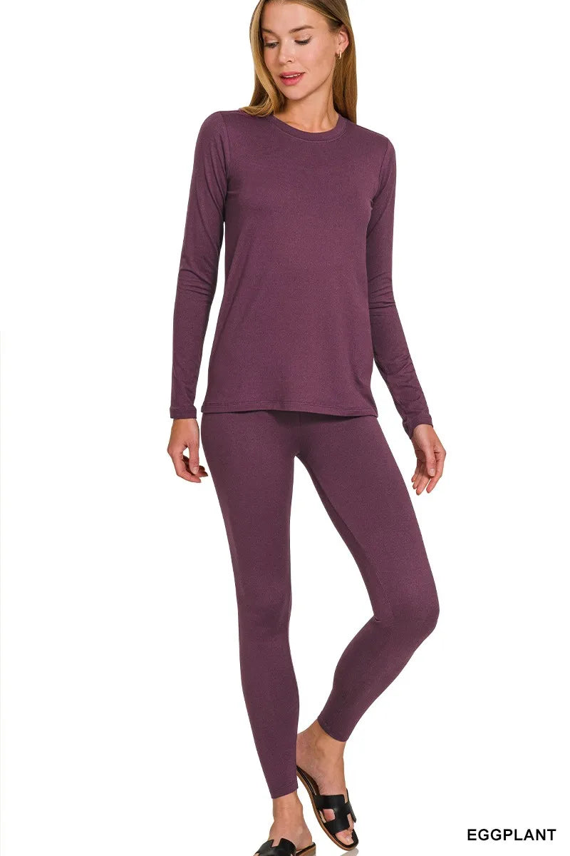Zenana Microfiber Round Neck Top and Leggings Set Secondary image