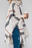 Plaid Turtleneck Raw Hem Poncho - felvior