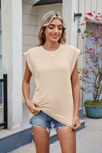 Corded Rib Round Neck T-Shirt