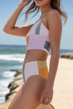 Color Block Spaghetti Strap Two-Piece Swim Set - felvior