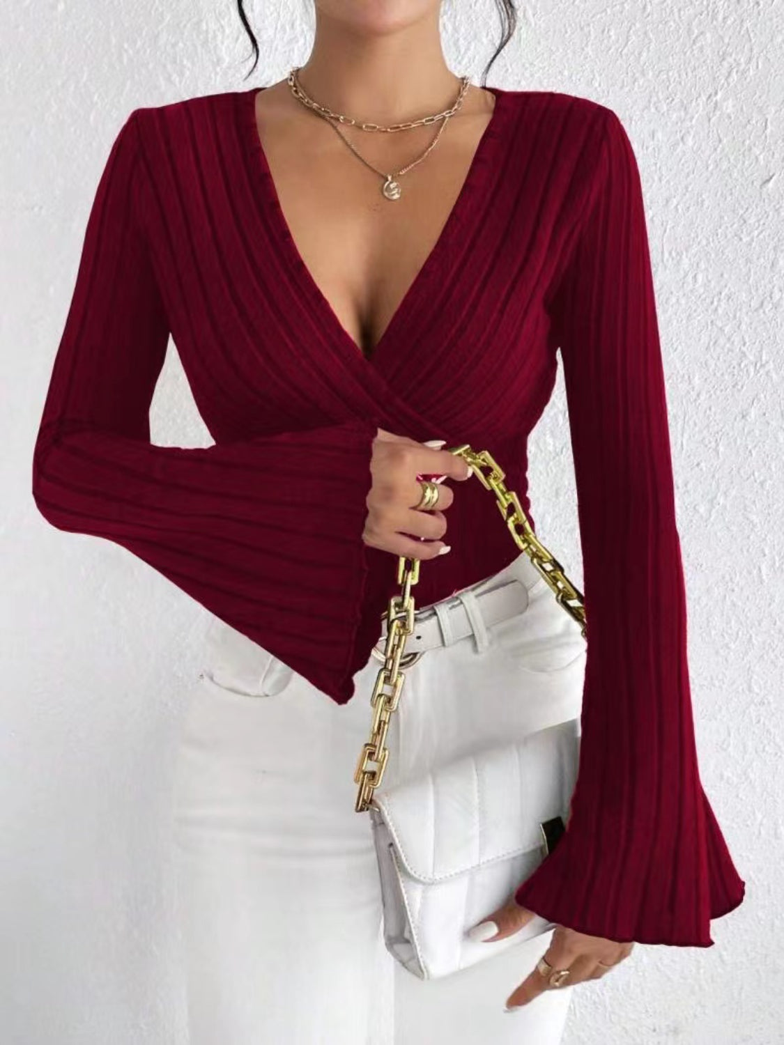 Ribbed Flare Sleeve Top Main image