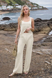 Hollow Out Round Neck Top and Pants Sweater Cover Up Set - felvior