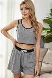Shiny Heathered Contrast Trim Lounge Set - felvior