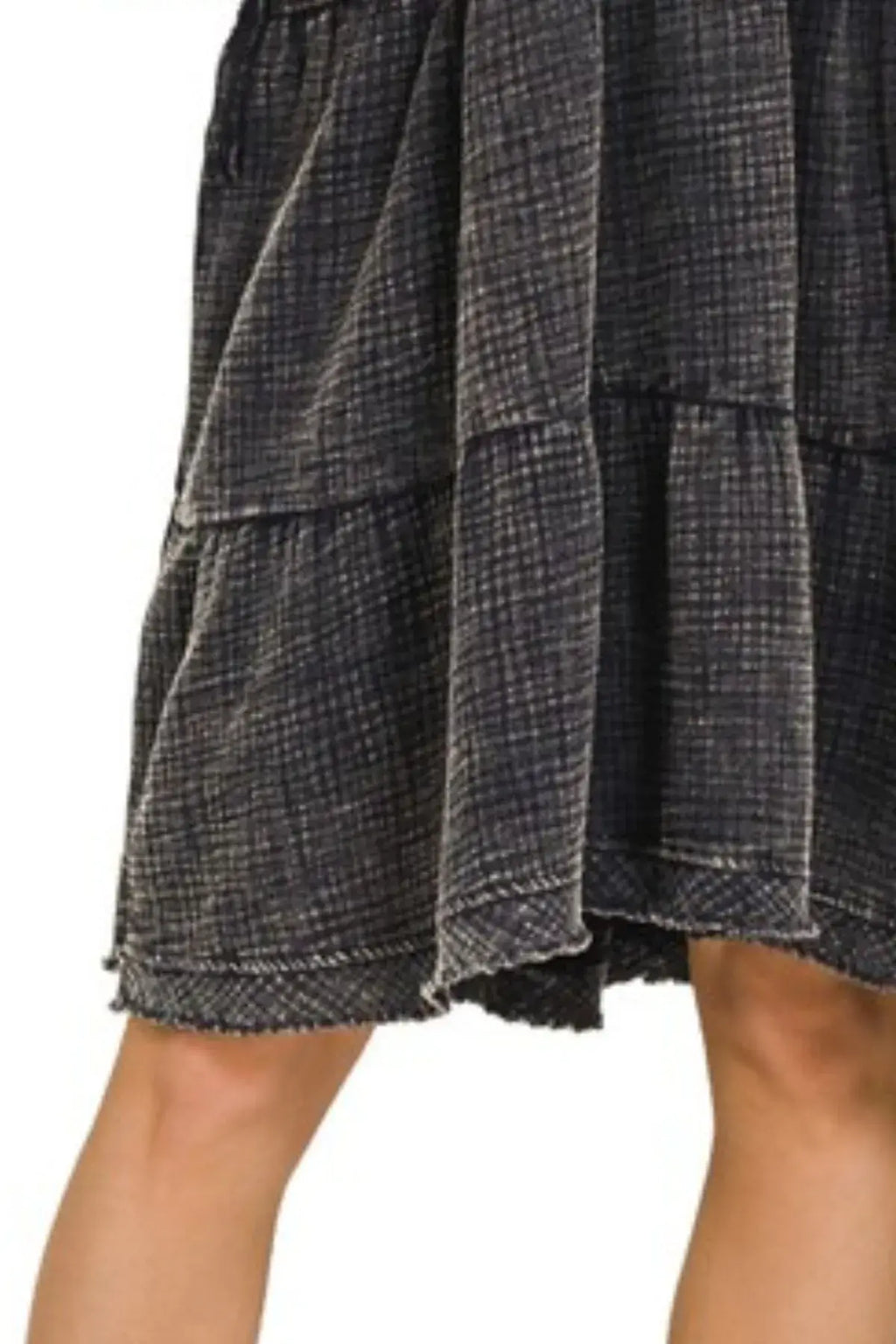 Zenana Washed Double Gauze Raw Edge V-neck Dress