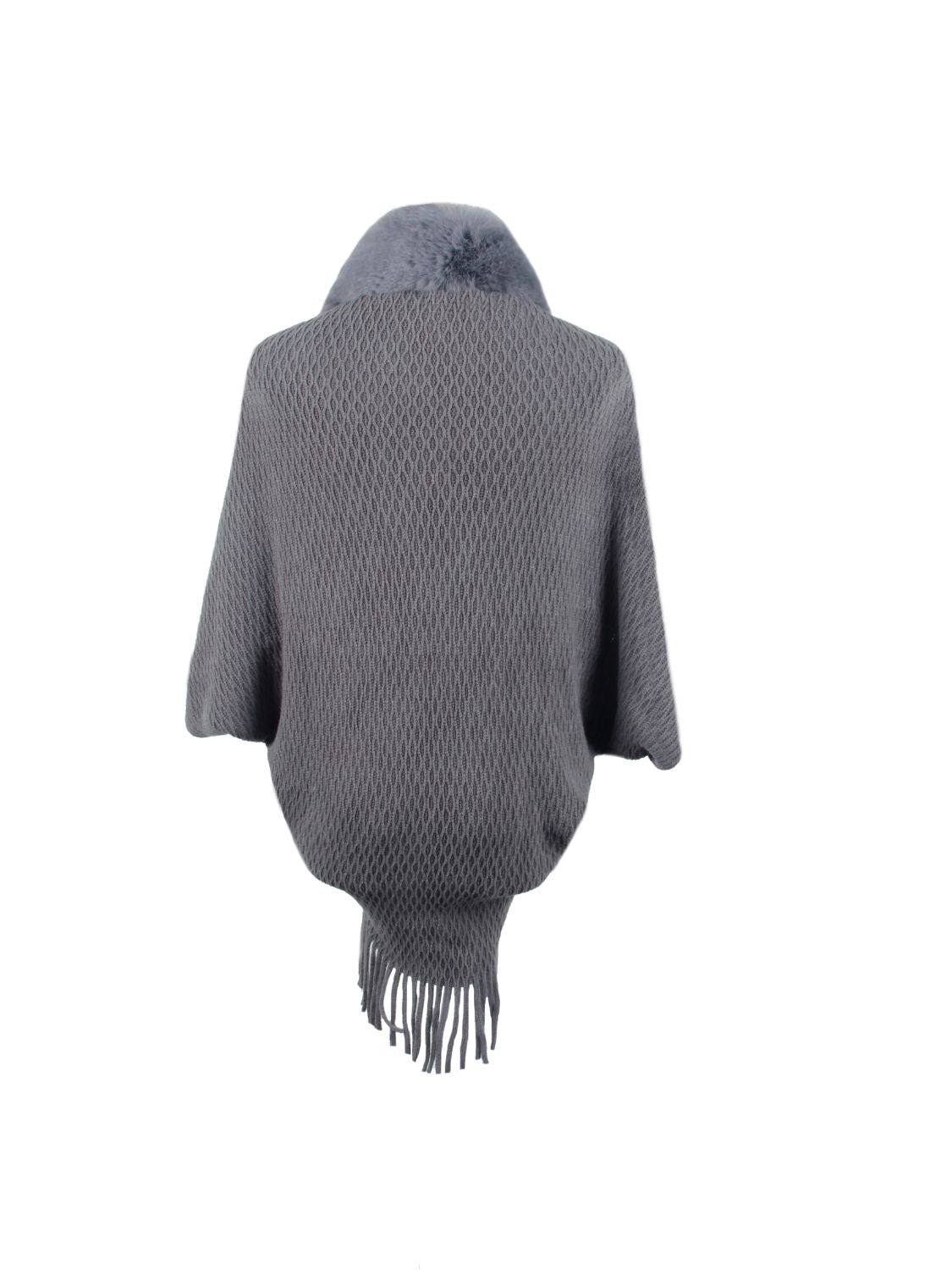 Open Front Fringe Hem Poncho - felvior