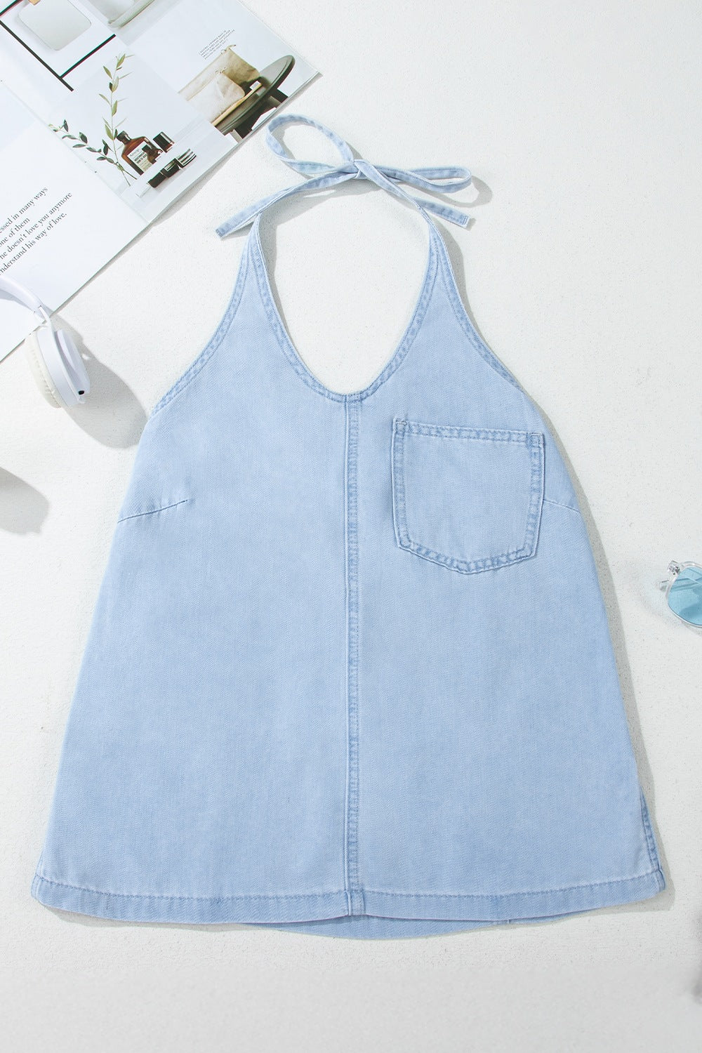Backless Halter Neck Denim Top