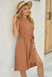 Tied Round Neck Sleeveless Dress - felvior