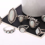 Opal Alloy Geometric Ring 8-Piece Set - felvior