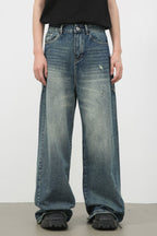 Men's Distressed Detail Wide Leg Jeans