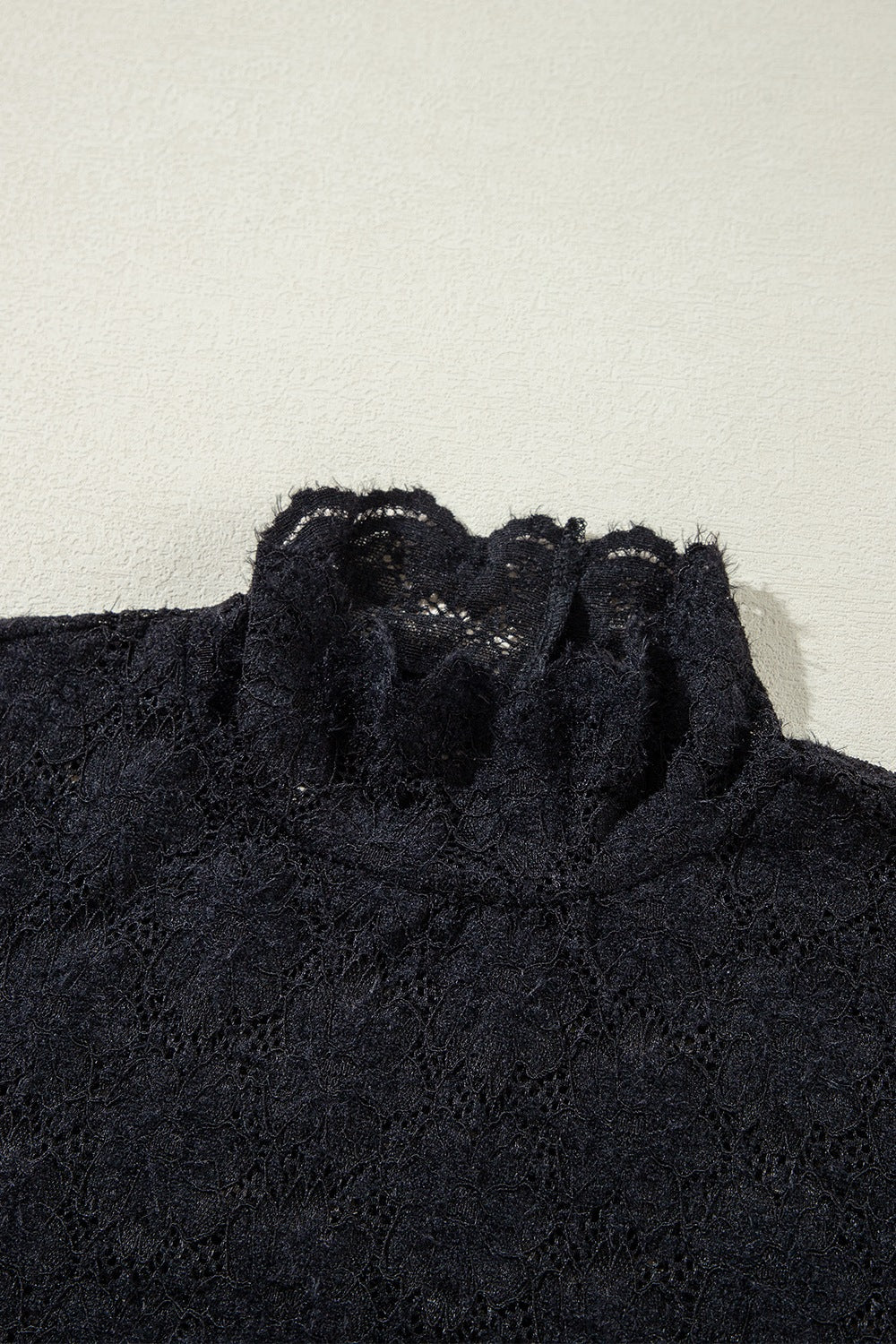 Lace Mock Neck Long Sleeve Blouse - felvior