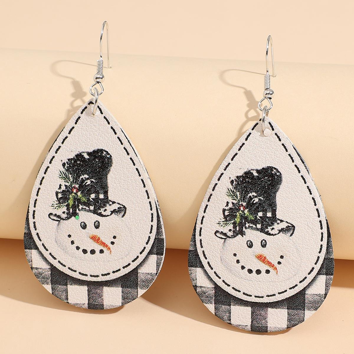 Snowman PU Leather Dangle Earrings - felvior