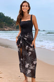 Square Neck Printed One-Piece Swimwear and Cover Up Swim Set - felvior