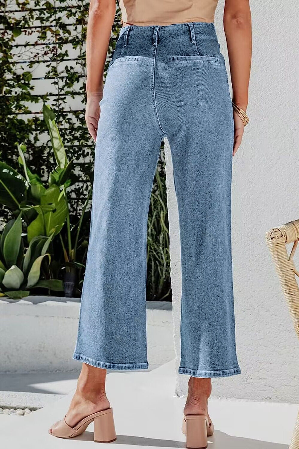 Button Fly Cropped Wide Leg Jeans