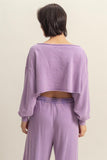 HYFVE Frayed Detail Boat Neck Long Sleeve Crop Top - felvior