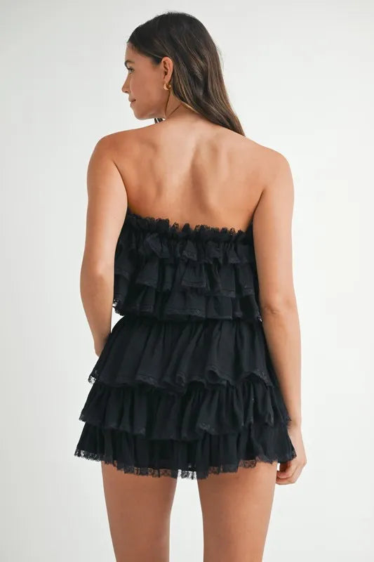 MABLE Ruffle Layered Crop Top and Mini Skirt Set - felvior