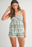 MABLE Floral Printed Peplum Top and Shorts Set - felvior