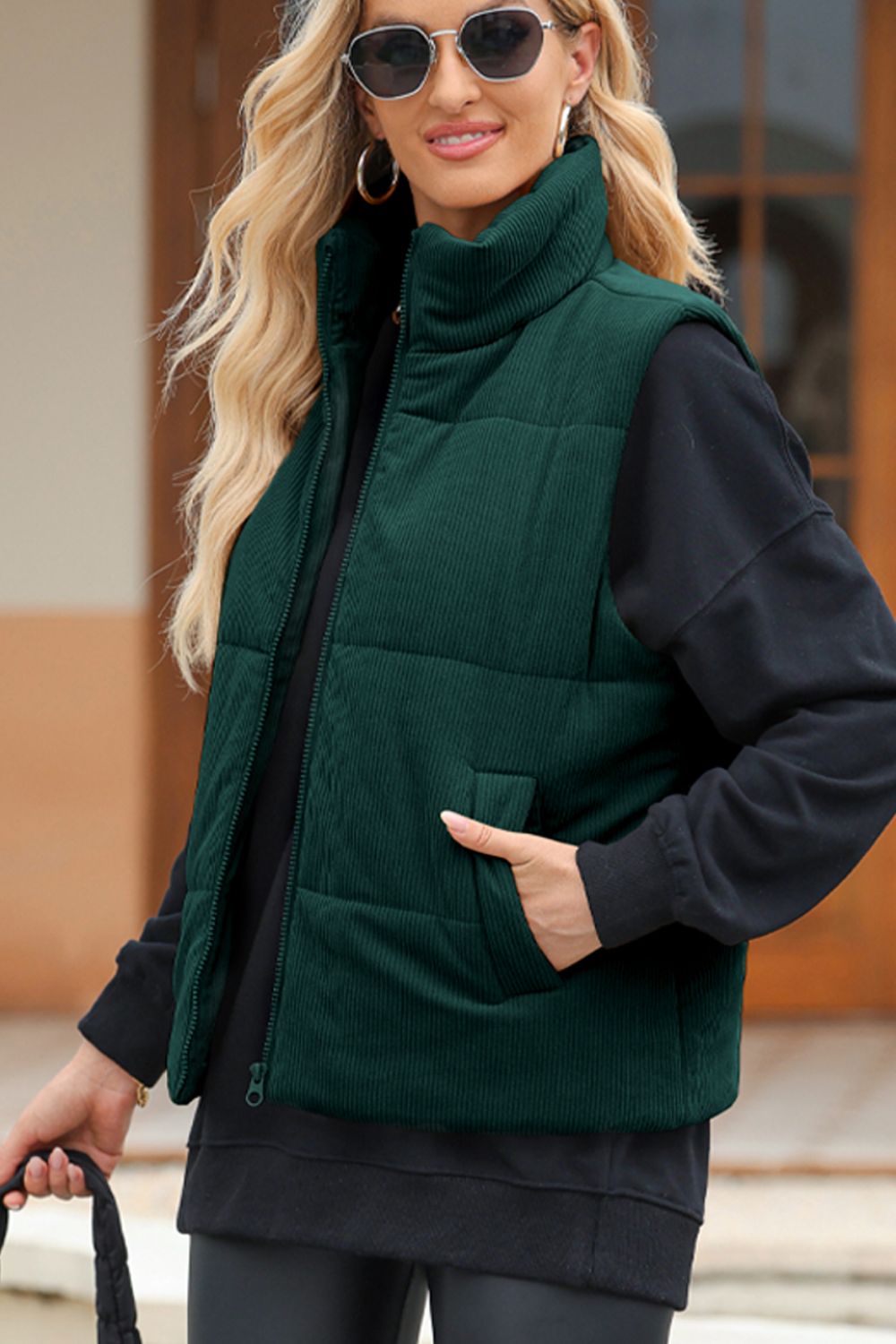 Zip Up Turtleneck Vest Coat - felvior